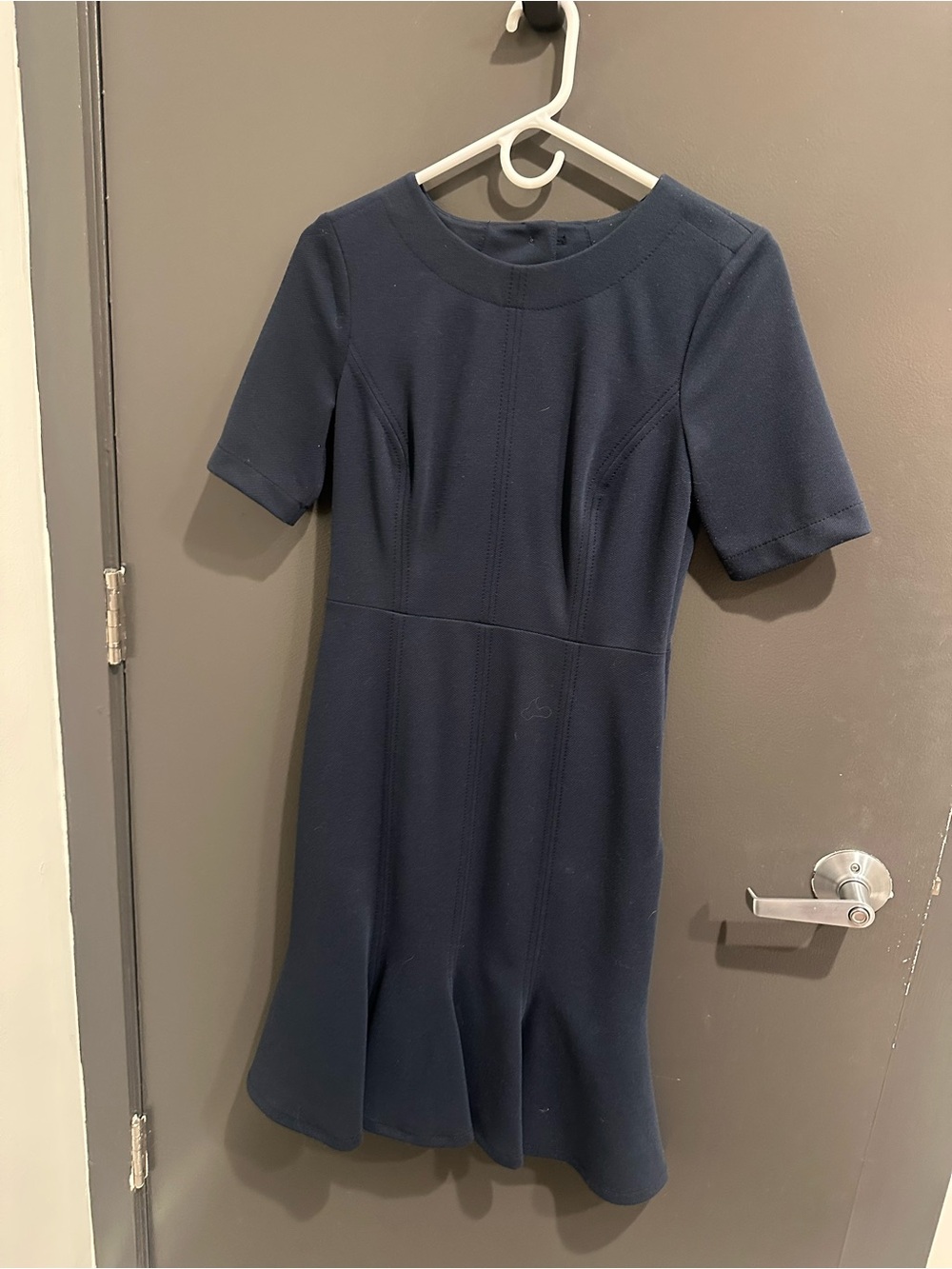 Navy Short-Sleeve Fit-and-Flare Dress - Banana Republic